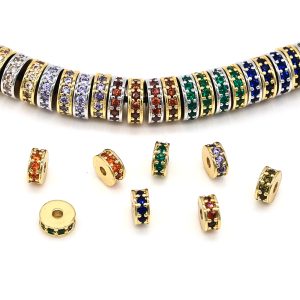 Copper plated with 18K real gold platinum colored rhinestone inlay straight-cut spacer