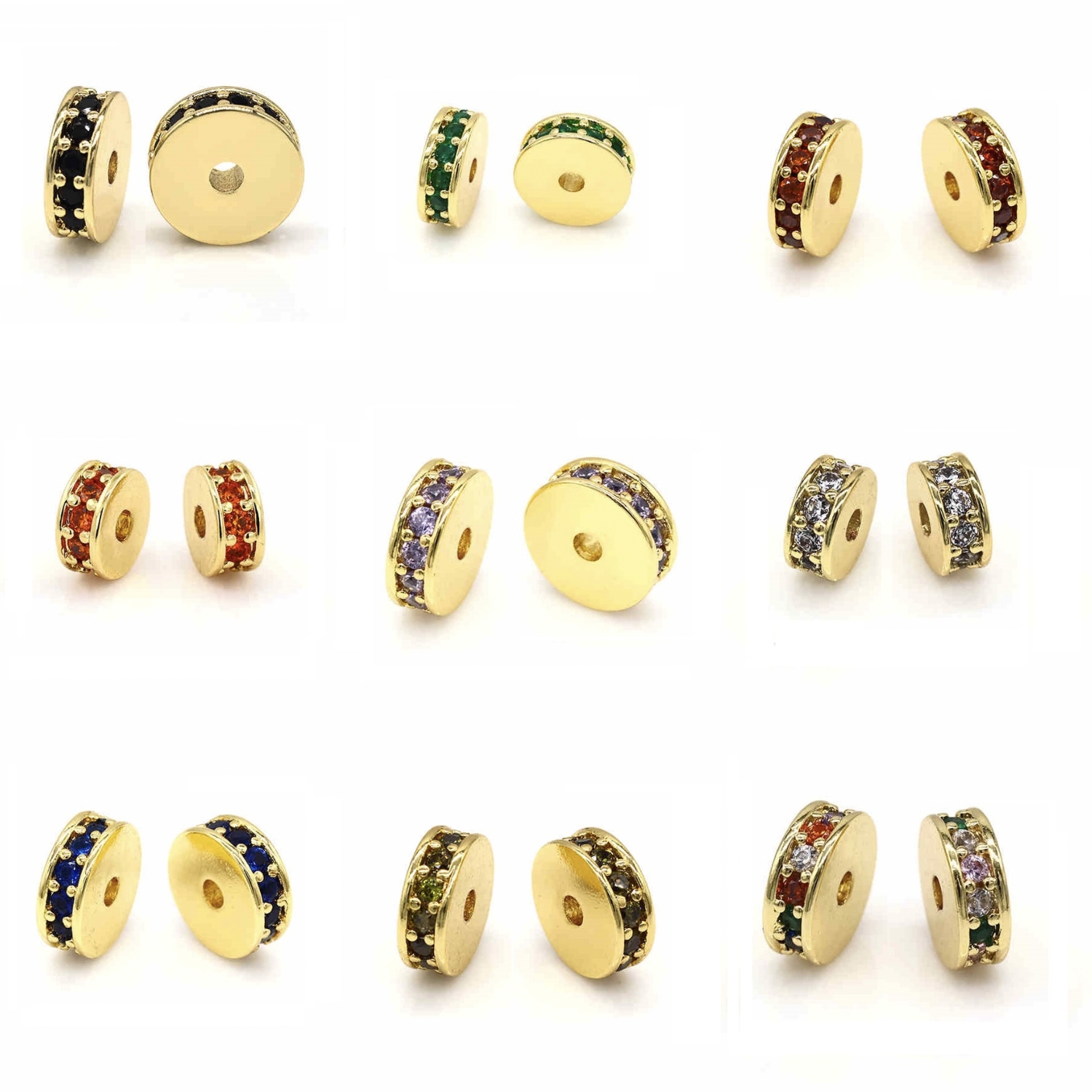 Copper plated with 18K real gold platinum colored rhinestone inlay straight-cut spacer