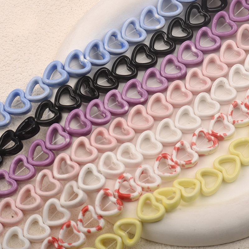 14mm hollow heart ceramic beads