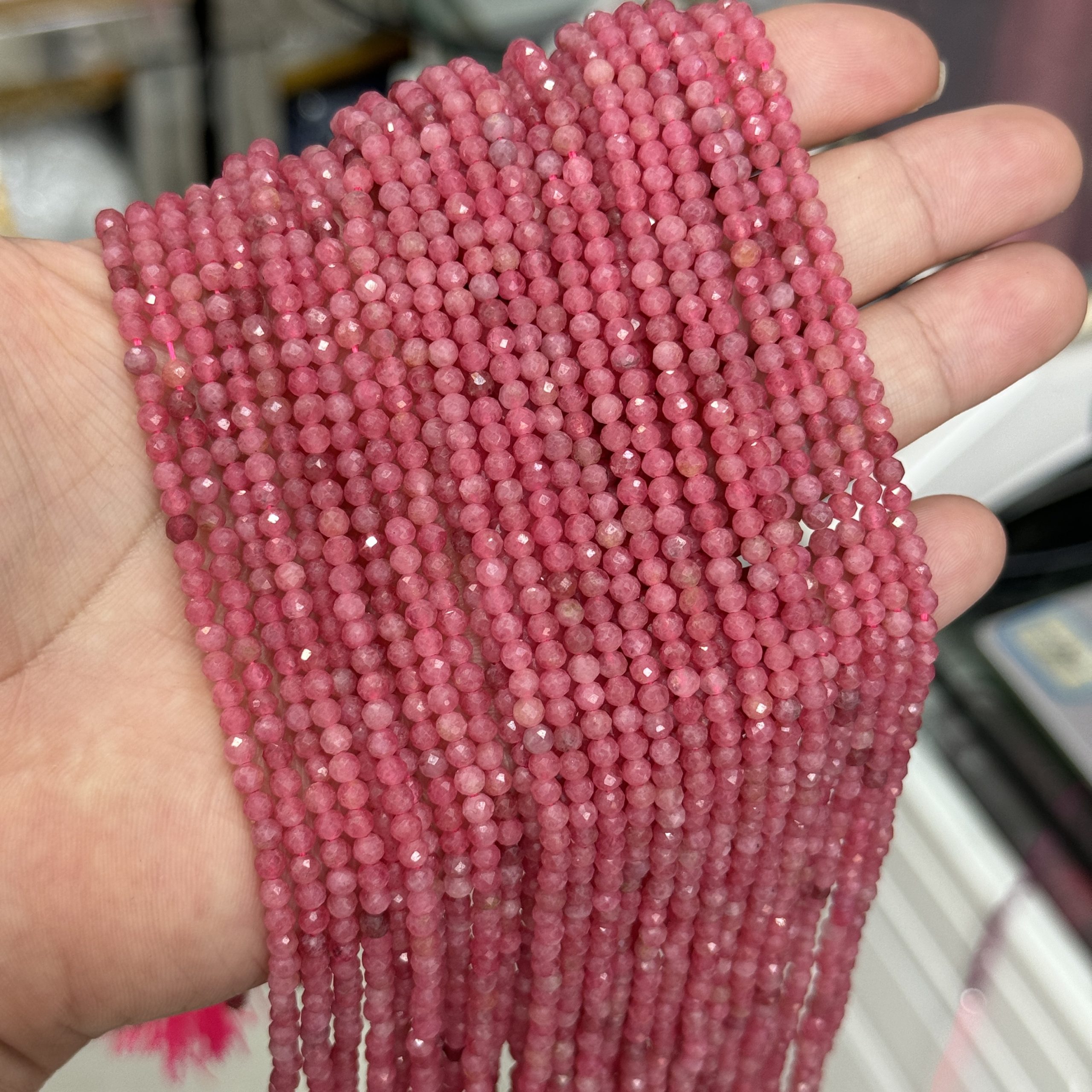 2-4mm Brazilian Rhodochrosite Faceted Round Beads