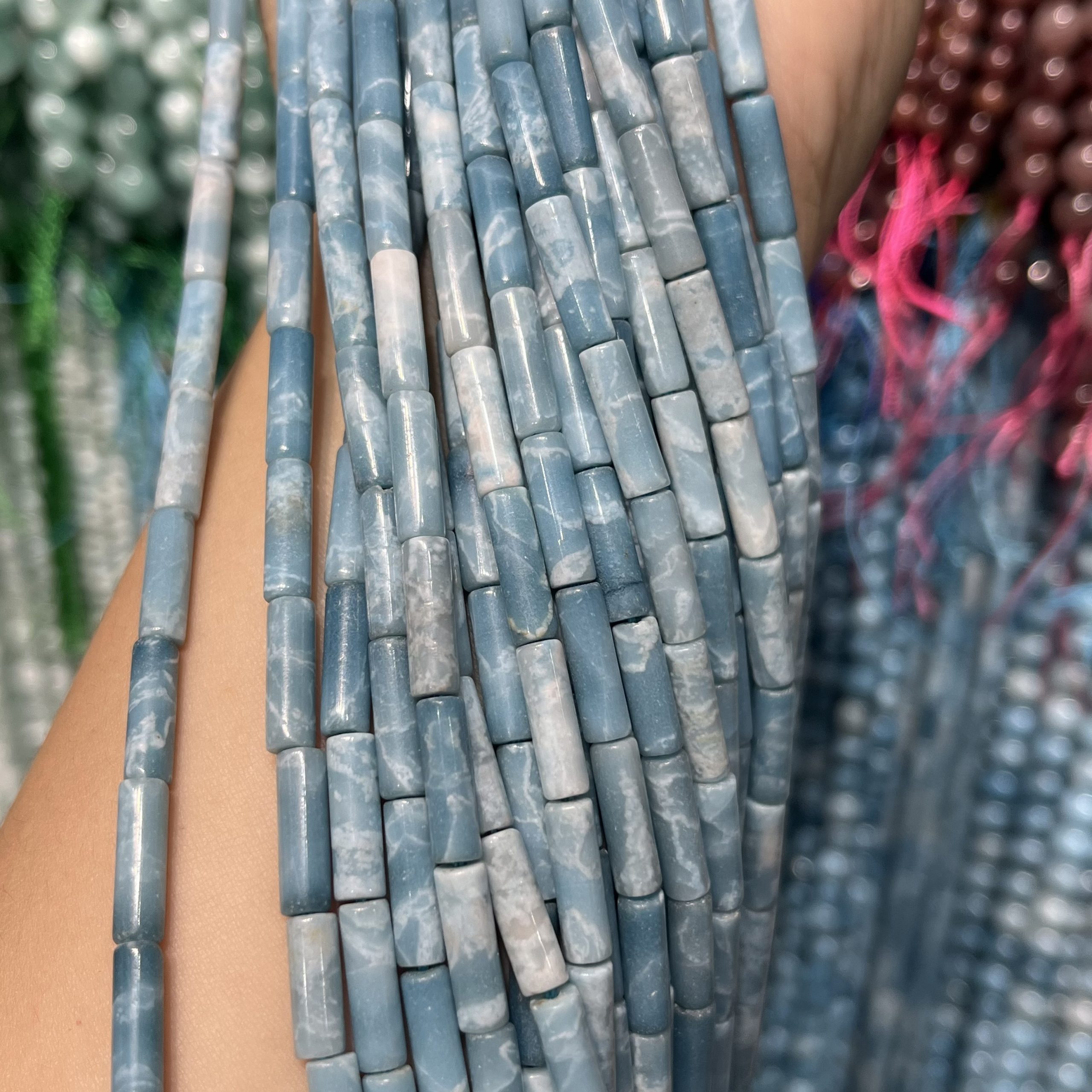 4*13mm Larimar stone round tube beads