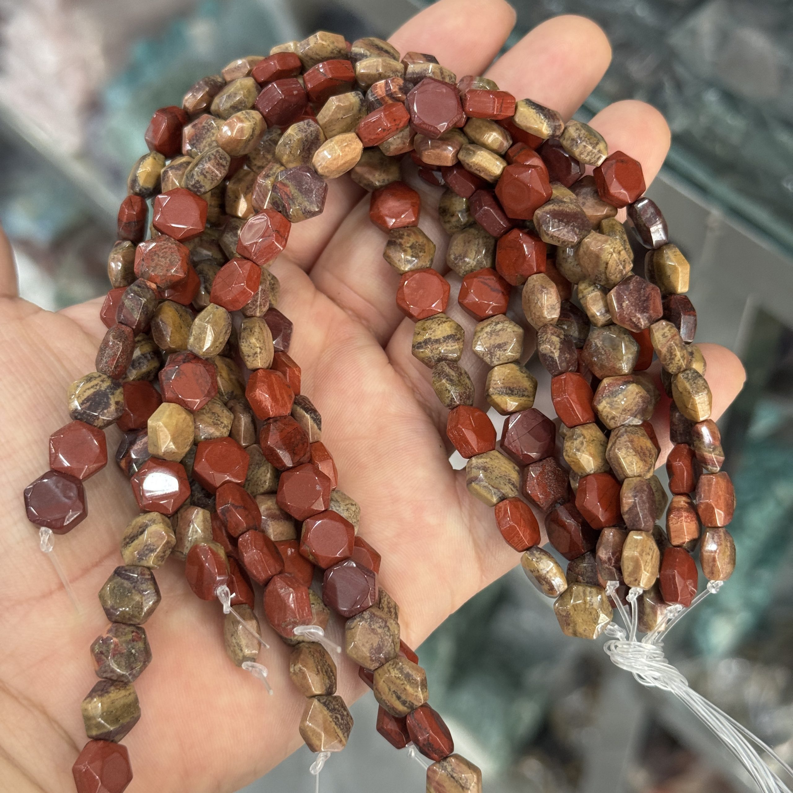 8*8mm Red Jasper six-pointed star flat beads