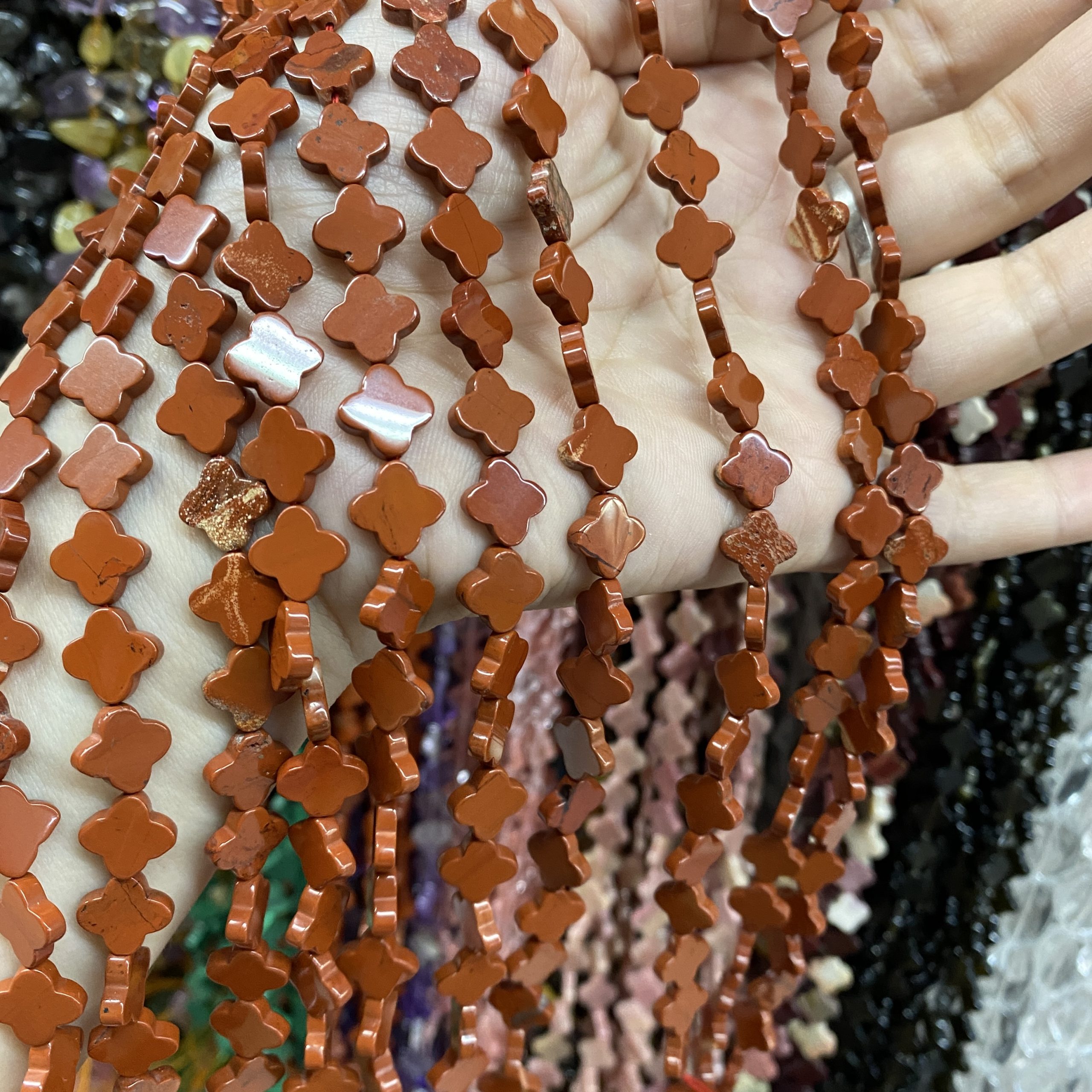 10mm Red Jasper Four Leaf Clover Beads