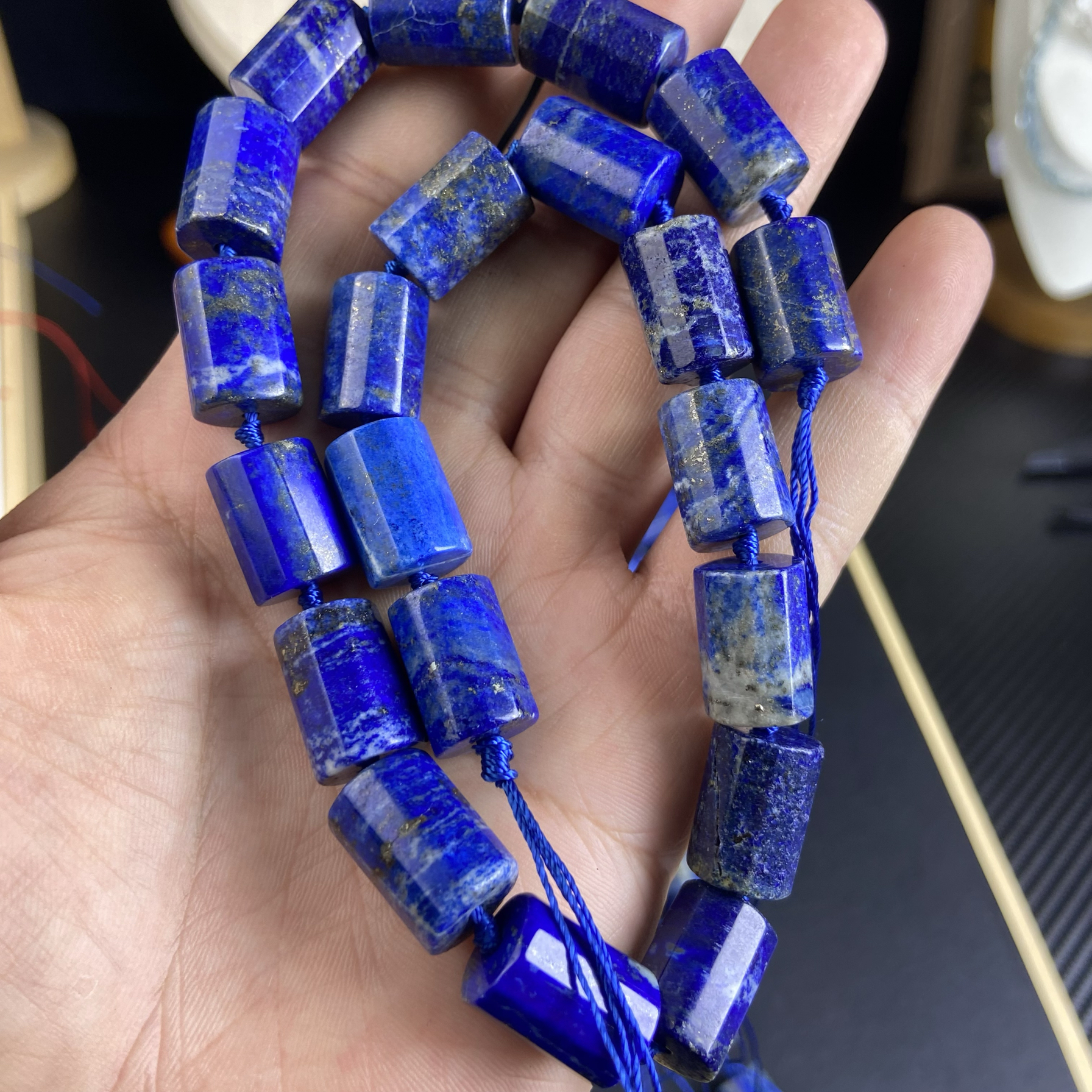 12*17mm Lapis Lazuli Polygonal Cylindrical Tube Beads