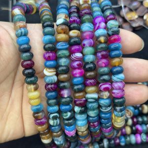 8*4mm Striped Agate Multi-Color Abacus Beads