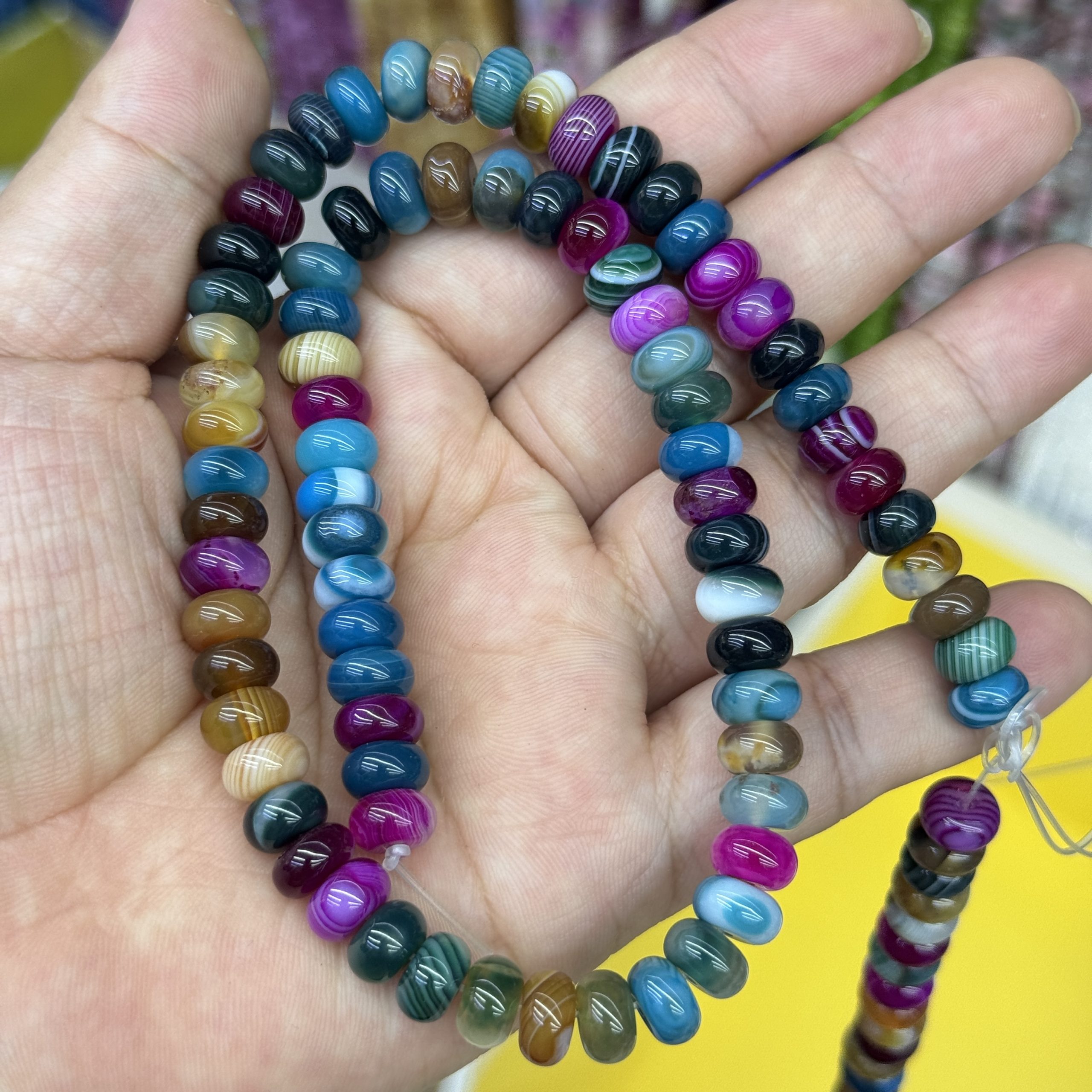 8*4mm Striped Agate Multi-Color Abacus Beads