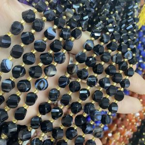 8mm black agate s-cut twisted beads