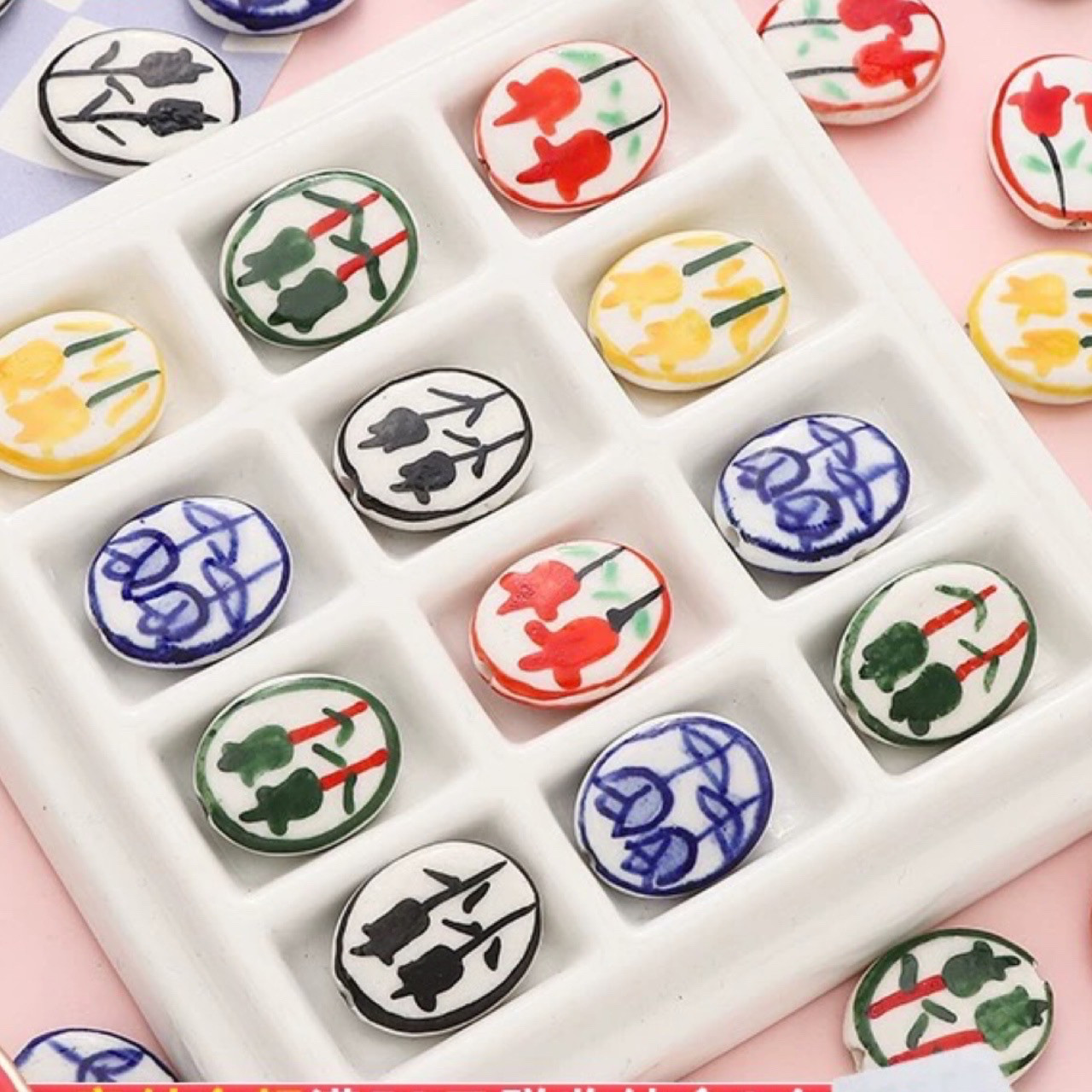 21*17mm ceramic tulip double flower beads