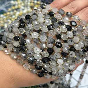 6*8mm Black Rutilated Quartz faceted rice beads