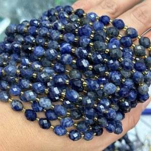6*8mm blue veined stone faceted rice beads